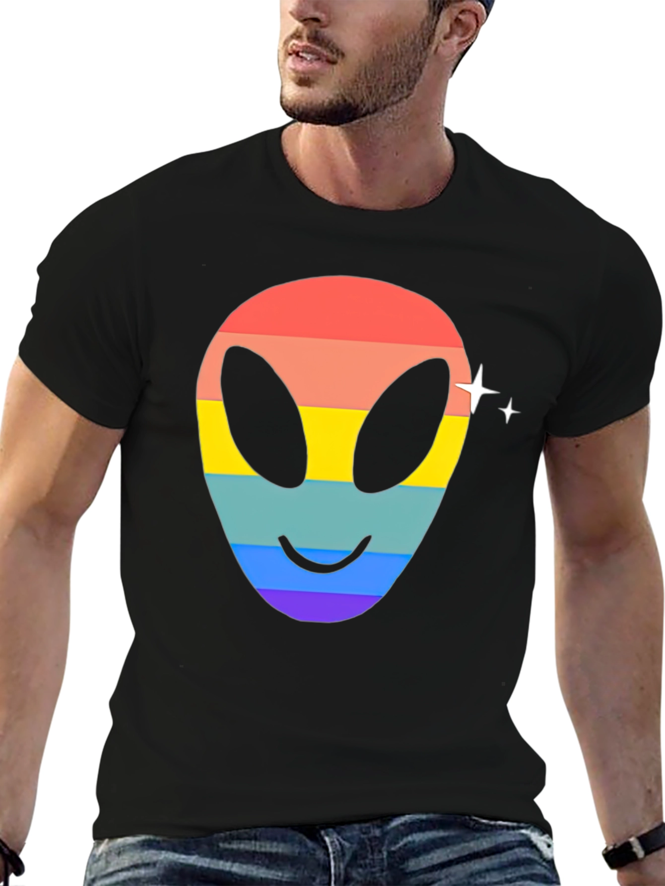 Rainbow Alien Face Graphic Tee