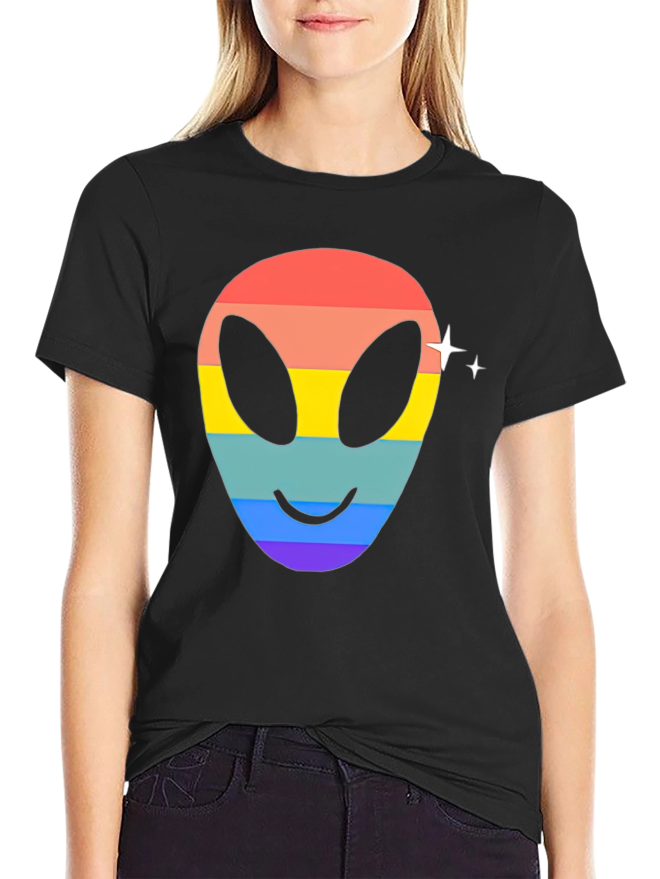 Rainbow Alien Face Graphic Tee