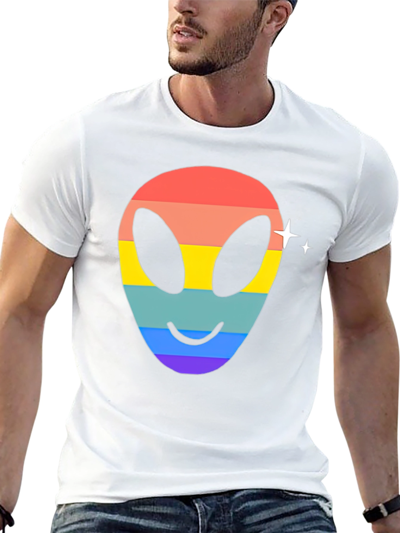 Rainbow Alien Face Graphic Tee