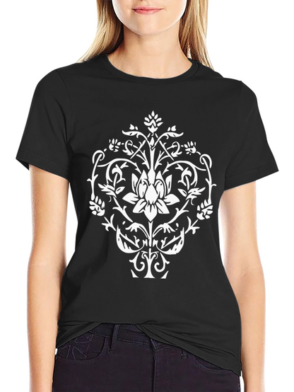 Black T-Shirt with White Floral Graphic Print