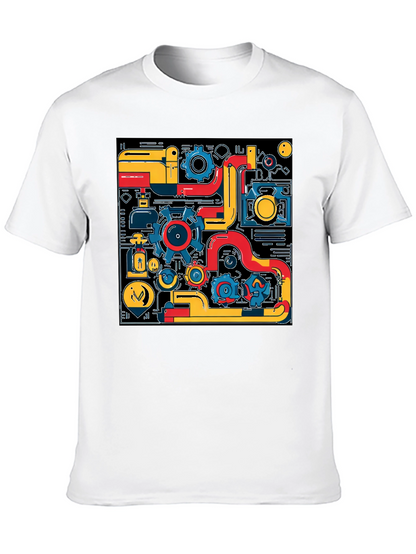 Abstract Tech Gear Graphic Print Black T-Shirt