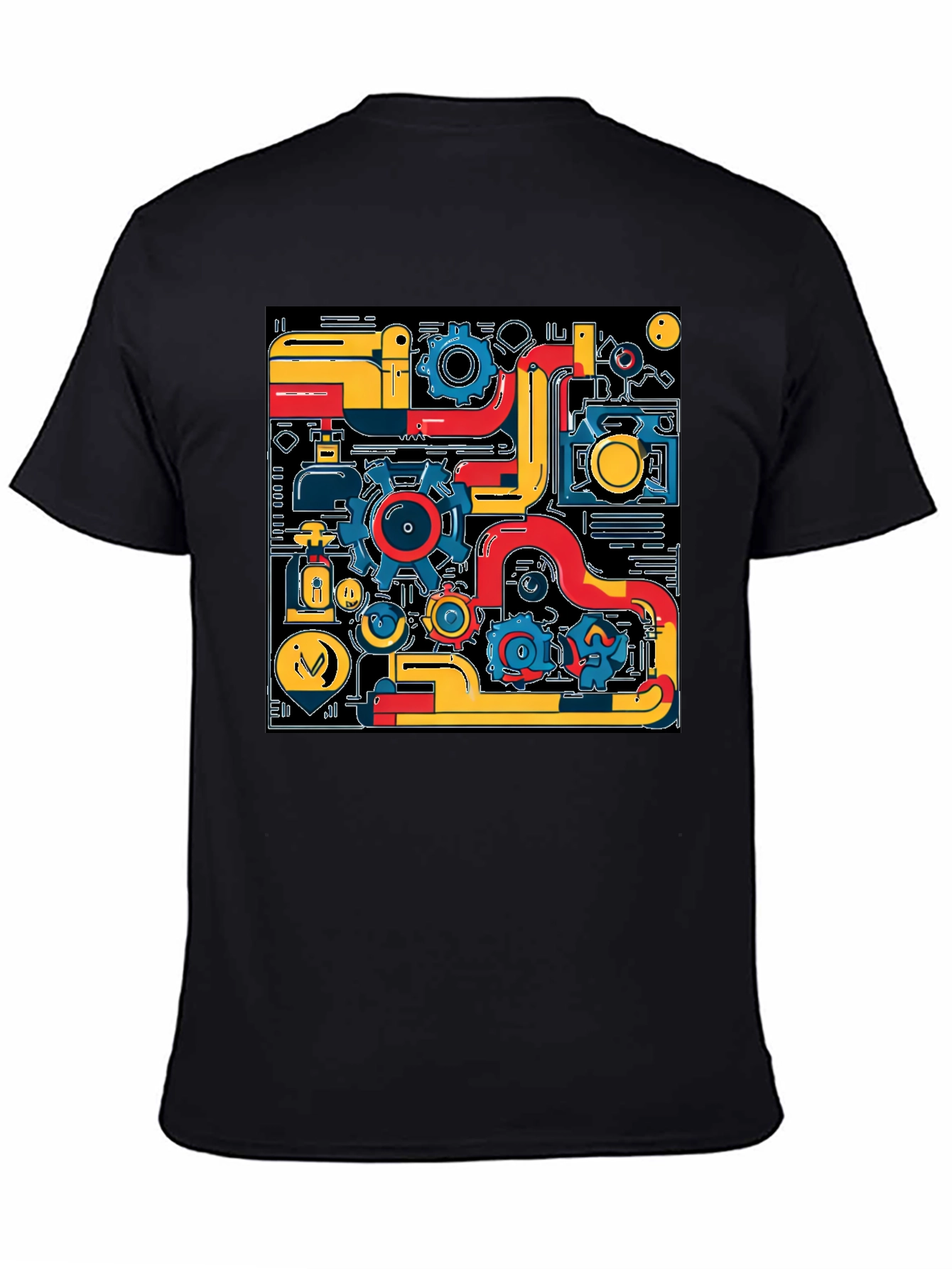 Abstract Tech Gear Graphic Print Black T-Shirt