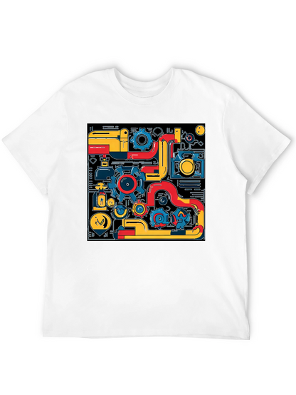 Abstract Tech Gear Graphic Print Black T-Shirt