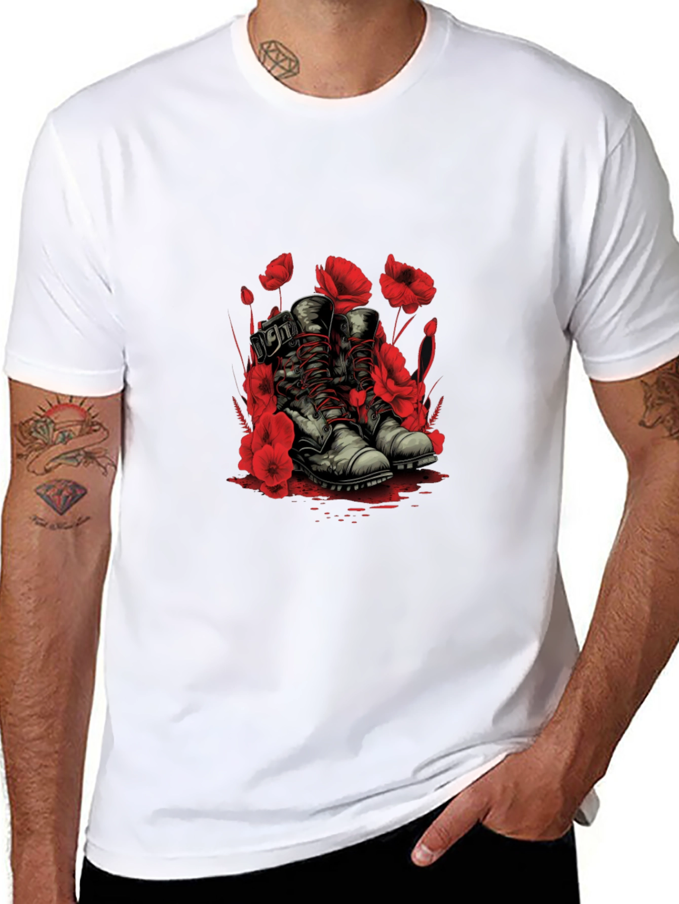 Poppy Boots Graphic Tee - Stylish Floral Design