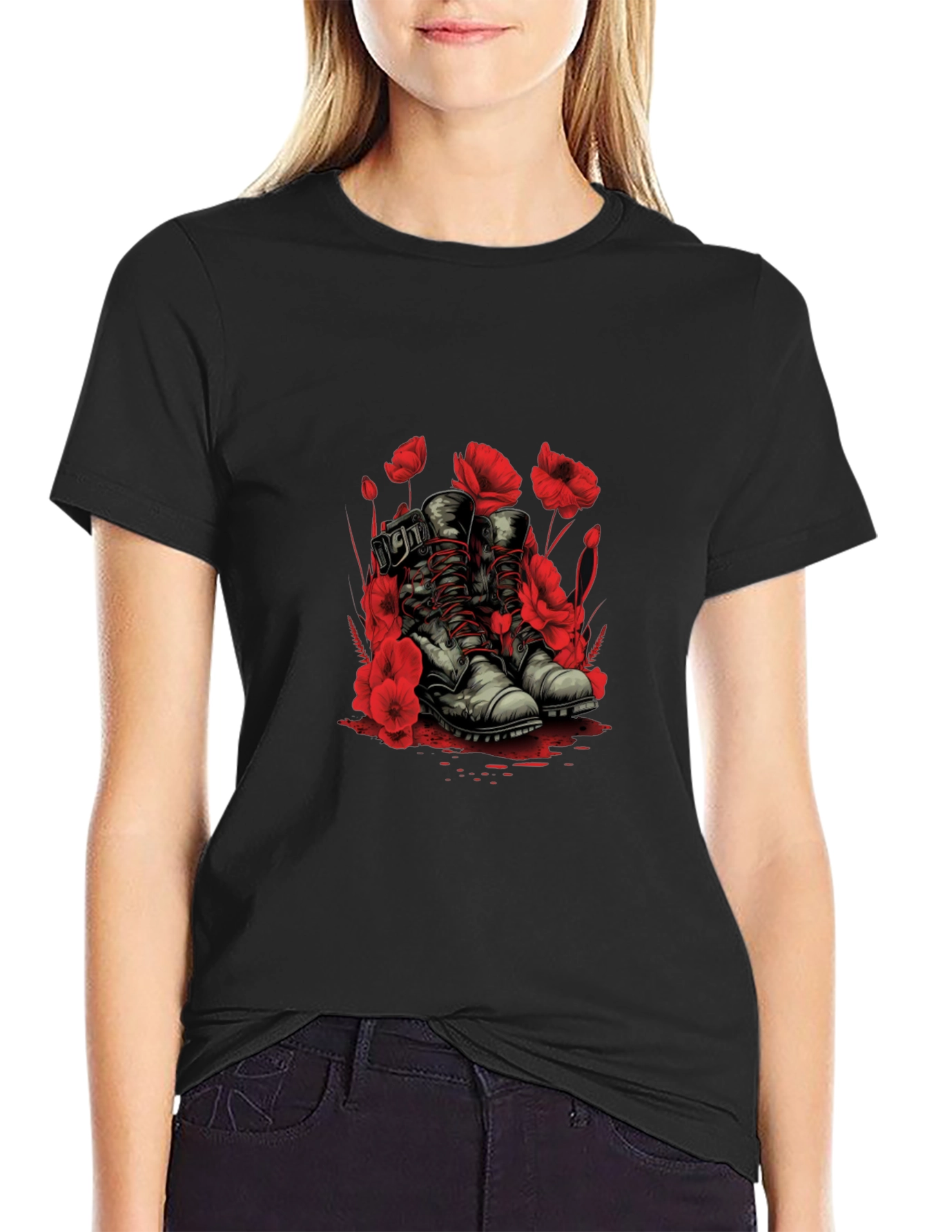 Poppy Boots Graphic Tee - Stylish Floral Design