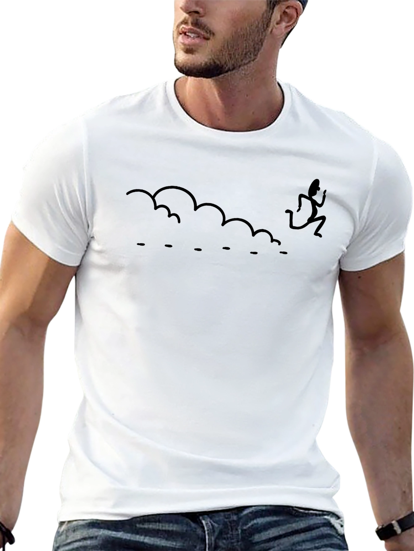 Mens Black T-shirt with Funny Running Graphic