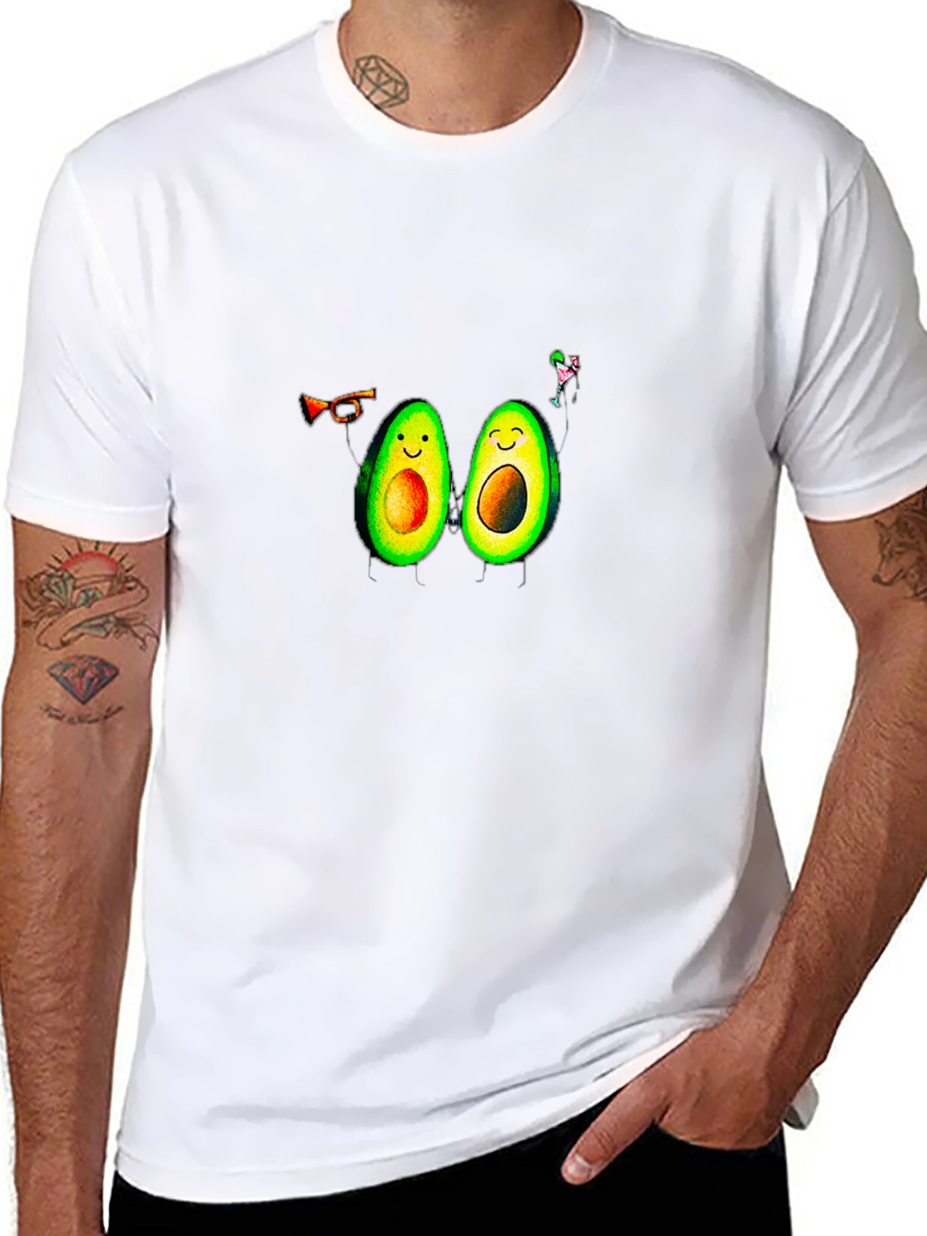 Avocado Party T-Shirt - Black Crew Neck