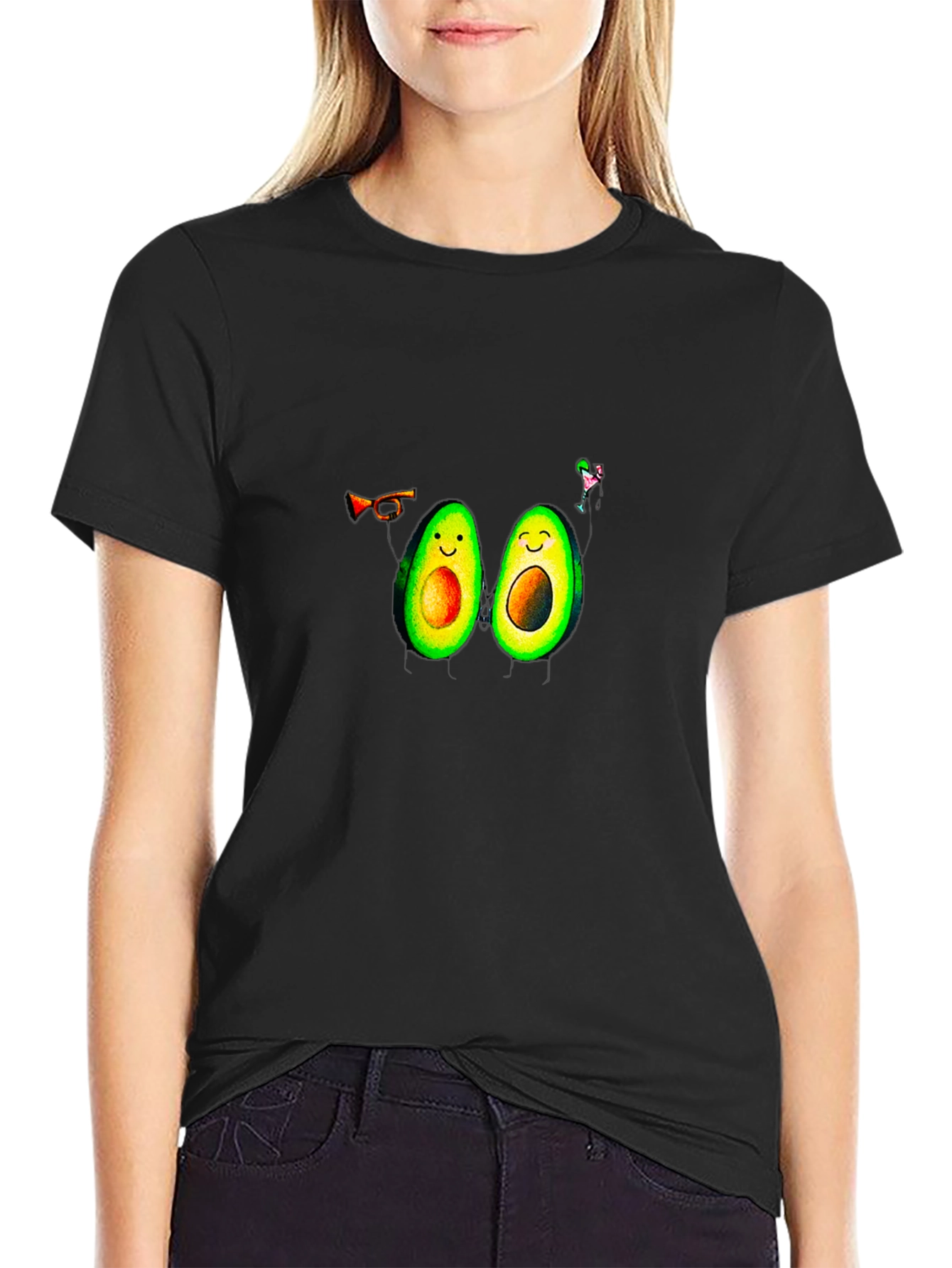 Avocado Party T-Shirt - Black Crew Neck