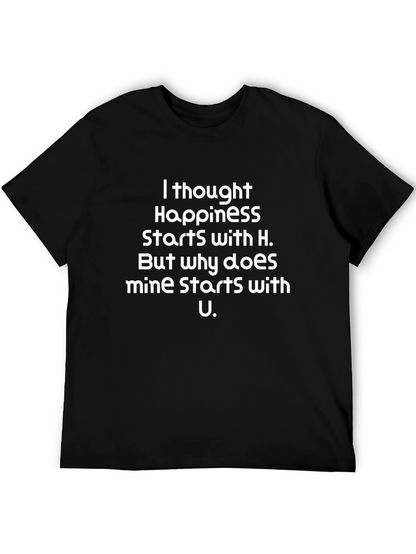Happiness Starts With U Black Graphic Tee