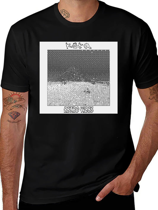 Retro Vibes Graphic Tee - Kota Pixel Art Black T-Shirt