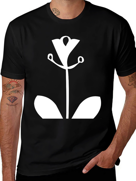 Modern Floral Graphic Tee - Black Cotton