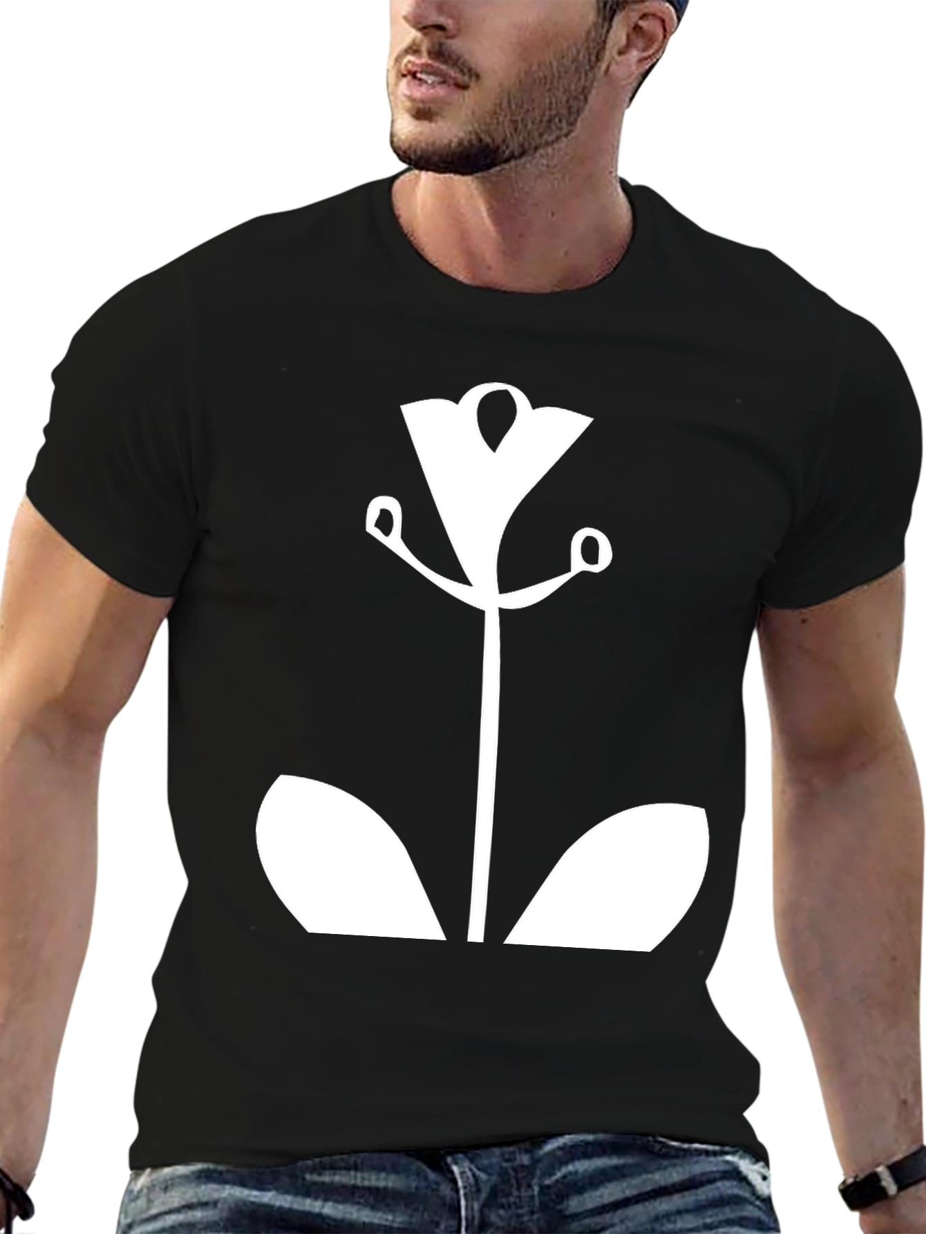 Modern Floral Graphic Tee - Black Cotton
