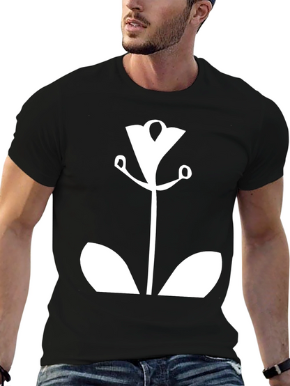 Modern Floral Graphic Tee - Black Cotton