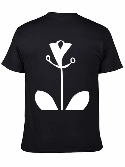 Modern Floral Graphic Tee - Black Cotton