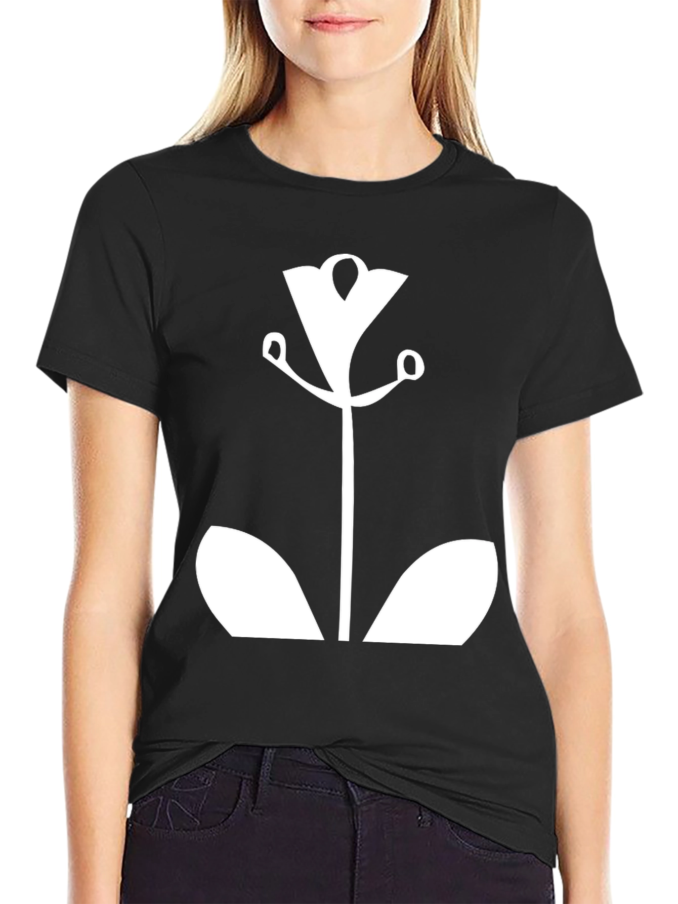 Modern Floral Graphic Tee - Black Cotton