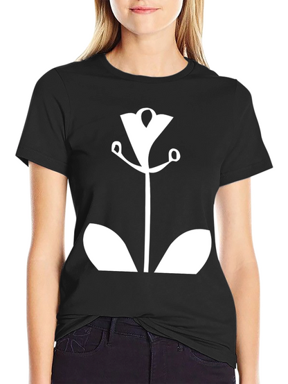 Modern Floral Graphic Tee - Black Cotton
