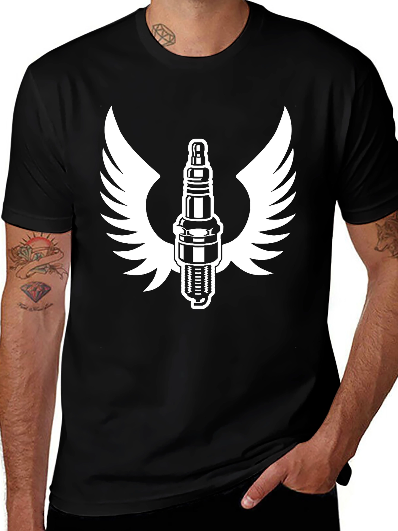 Black Spark Plug Wings Graphic Tee