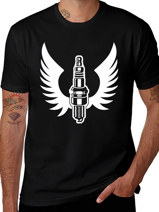 Black Spark Plug Wings Graphic Tee