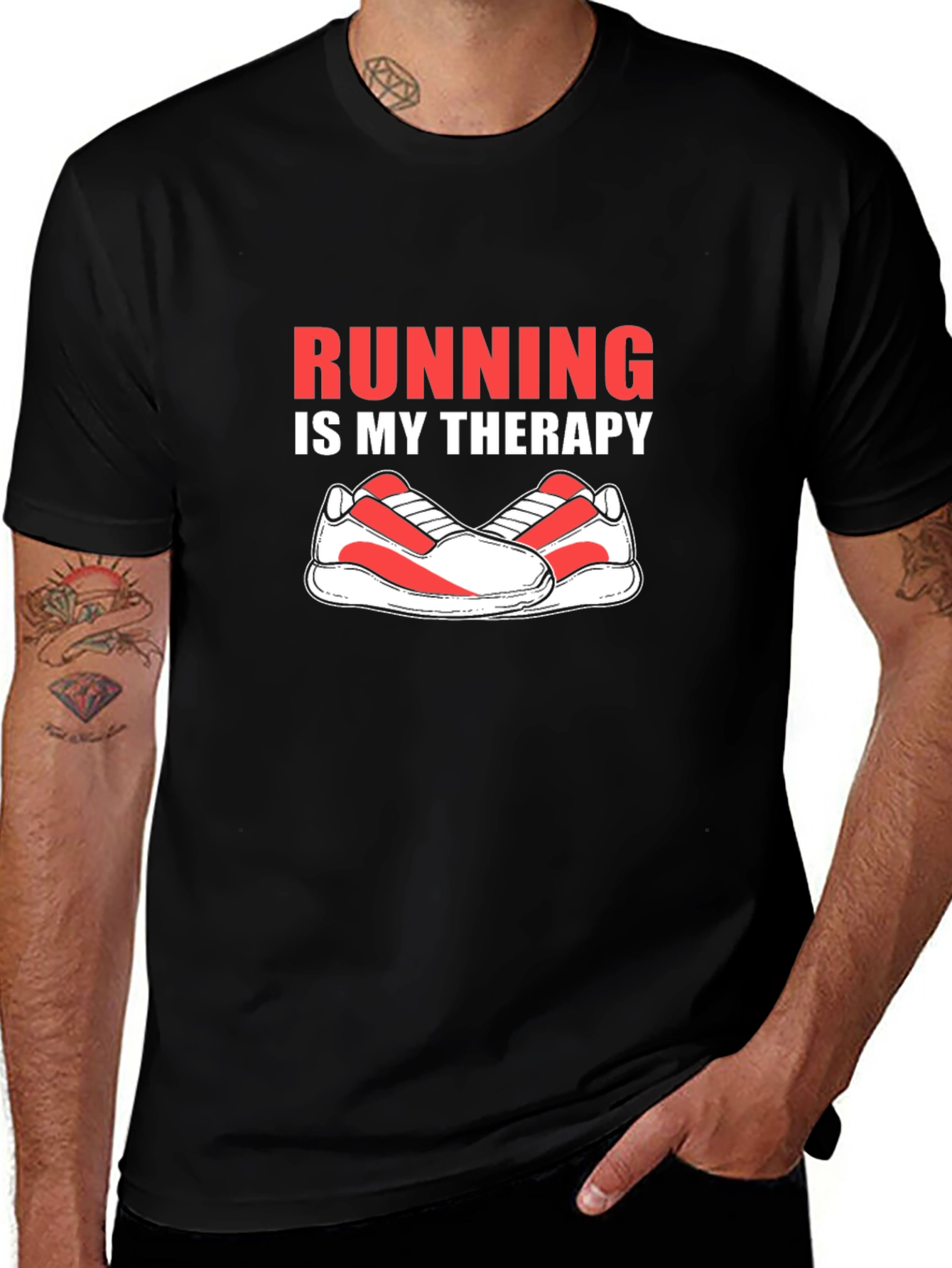 Running is My Therapy Graphic Tee - Black