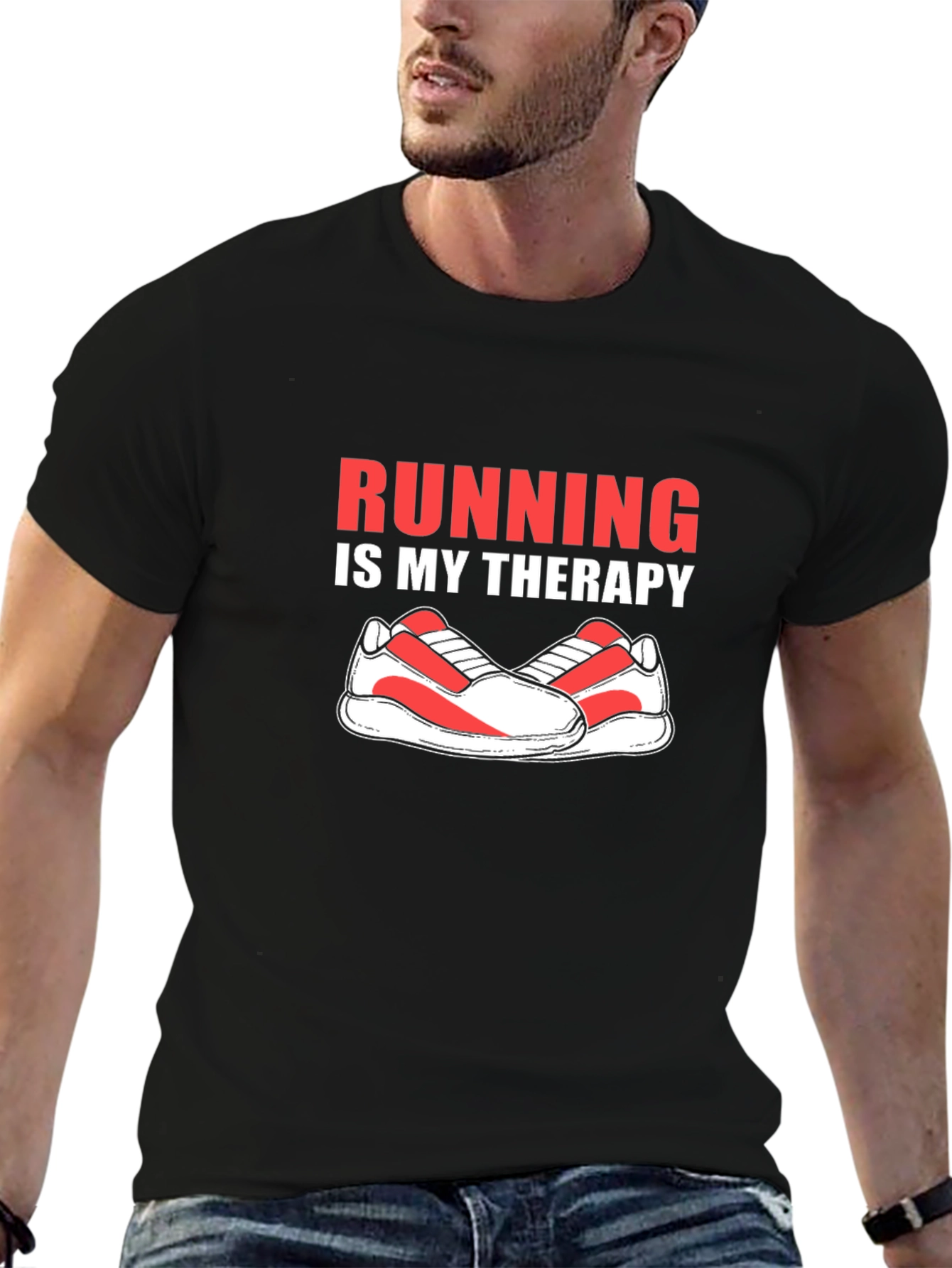 Running is My Therapy Graphic Tee - Black
