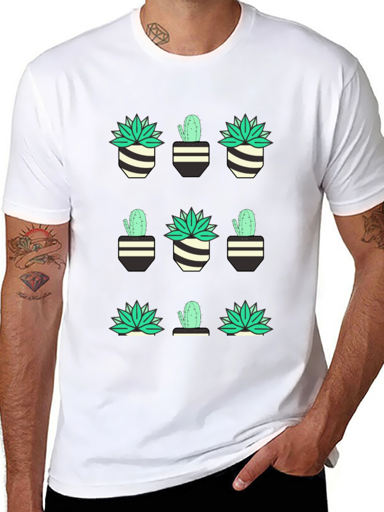 Cactus & Succulent Print Black T-Shirt
