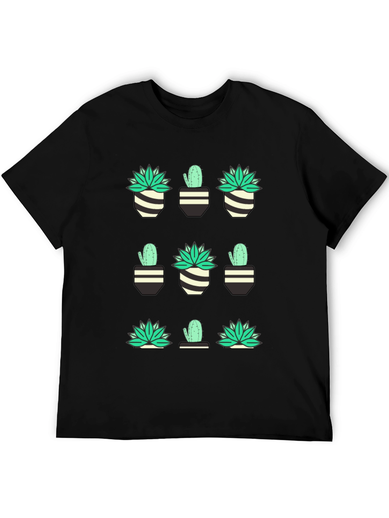 Cactus & Succulent Print Black T-Shirt