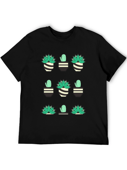 Cactus & Succulent Print Black T-Shirt