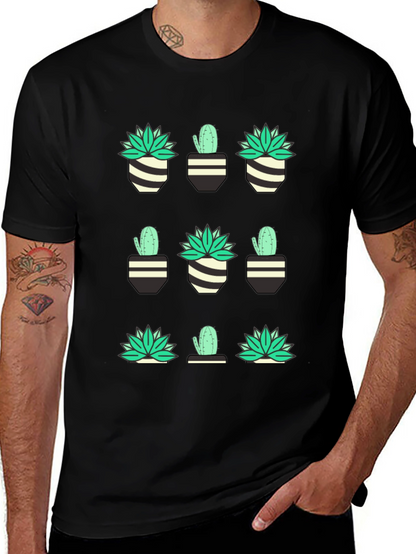 Cactus & Succulent Print Black T-Shirt