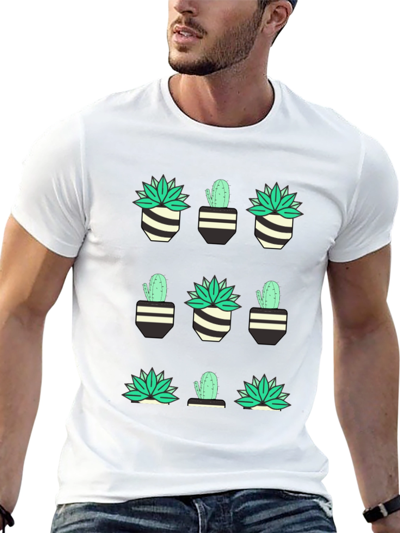 Cactus & Succulent Print Black T-Shirt
