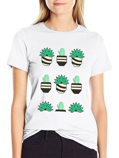 Cactus & Succulent Print Black T-Shirt
