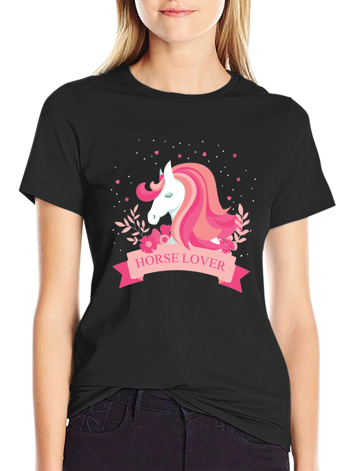 Horse Lover Graphic Tee - Black Cotton T-Shirt