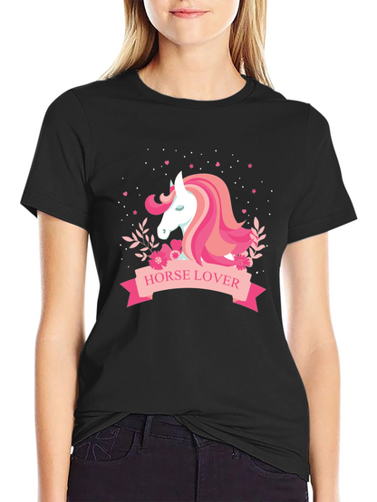 Horse Lover Graphic Tee - Black Cotton T-Shirt