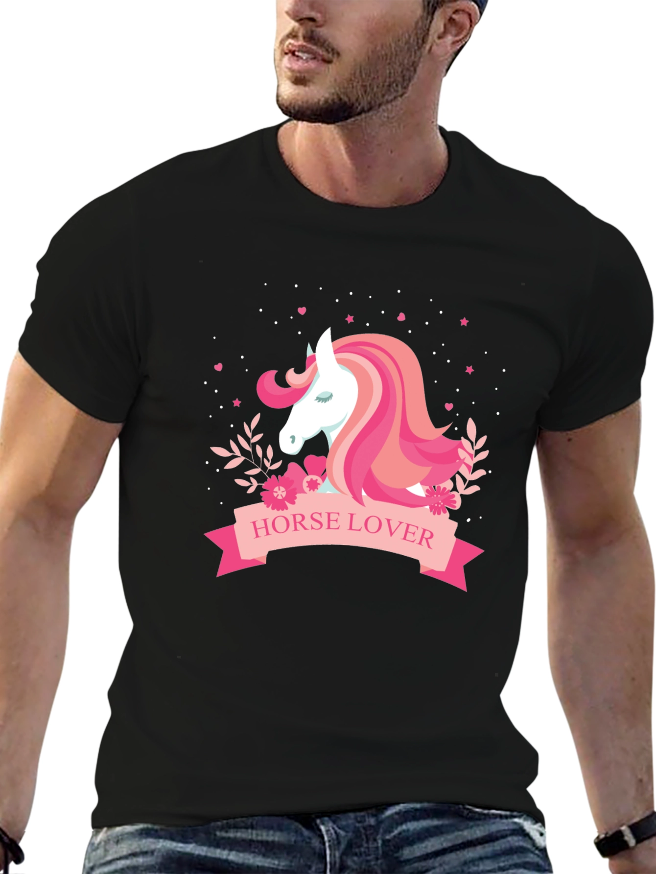 Horse Lover Graphic Tee - Black Cotton T-Shirt