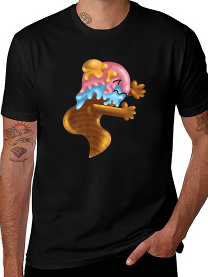 Ice Cream Cone Cartoon Graphic Black T-Shirt