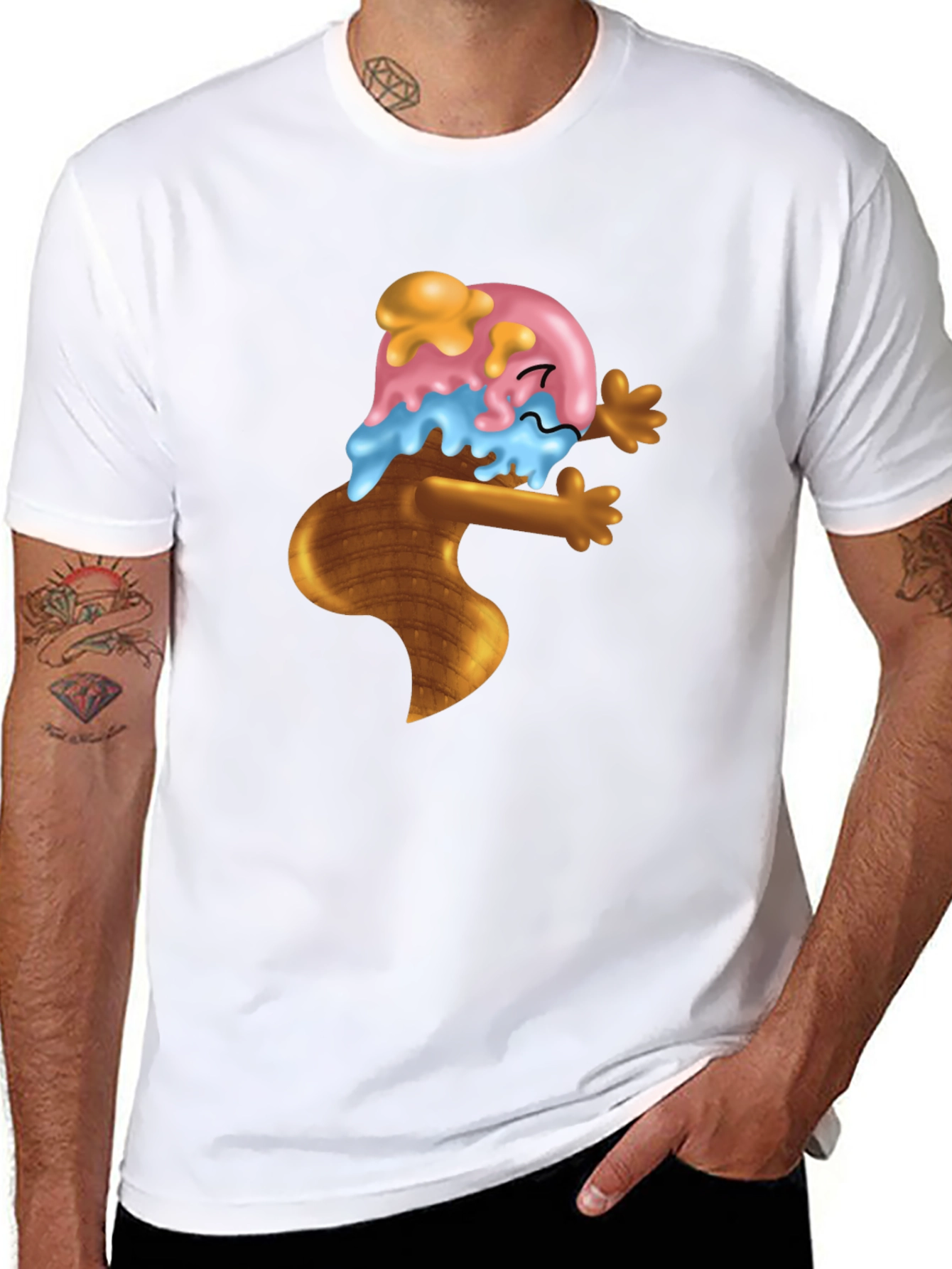 Ice Cream Cone Cartoon Graphic Black T-Shirt