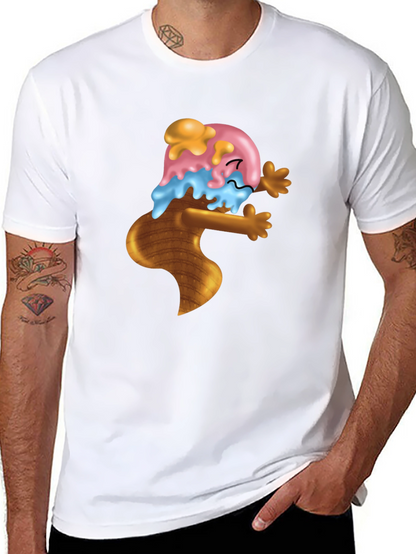 Ice Cream Cone Cartoon Graphic Black T-Shirt