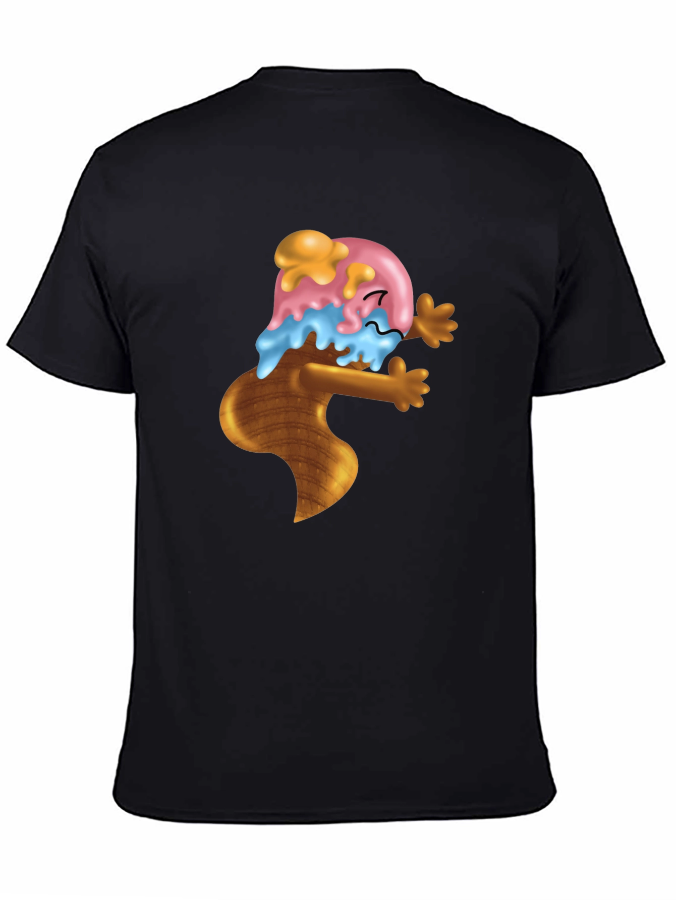 Ice Cream Cone Cartoon Graphic Black T-Shirt