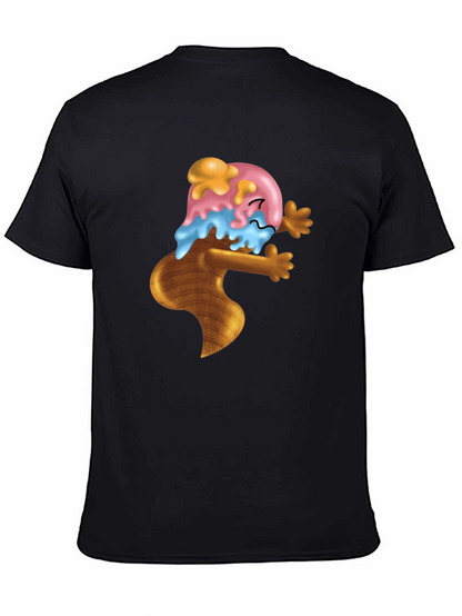 Ice Cream Cone Cartoon Graphic Black T-Shirt