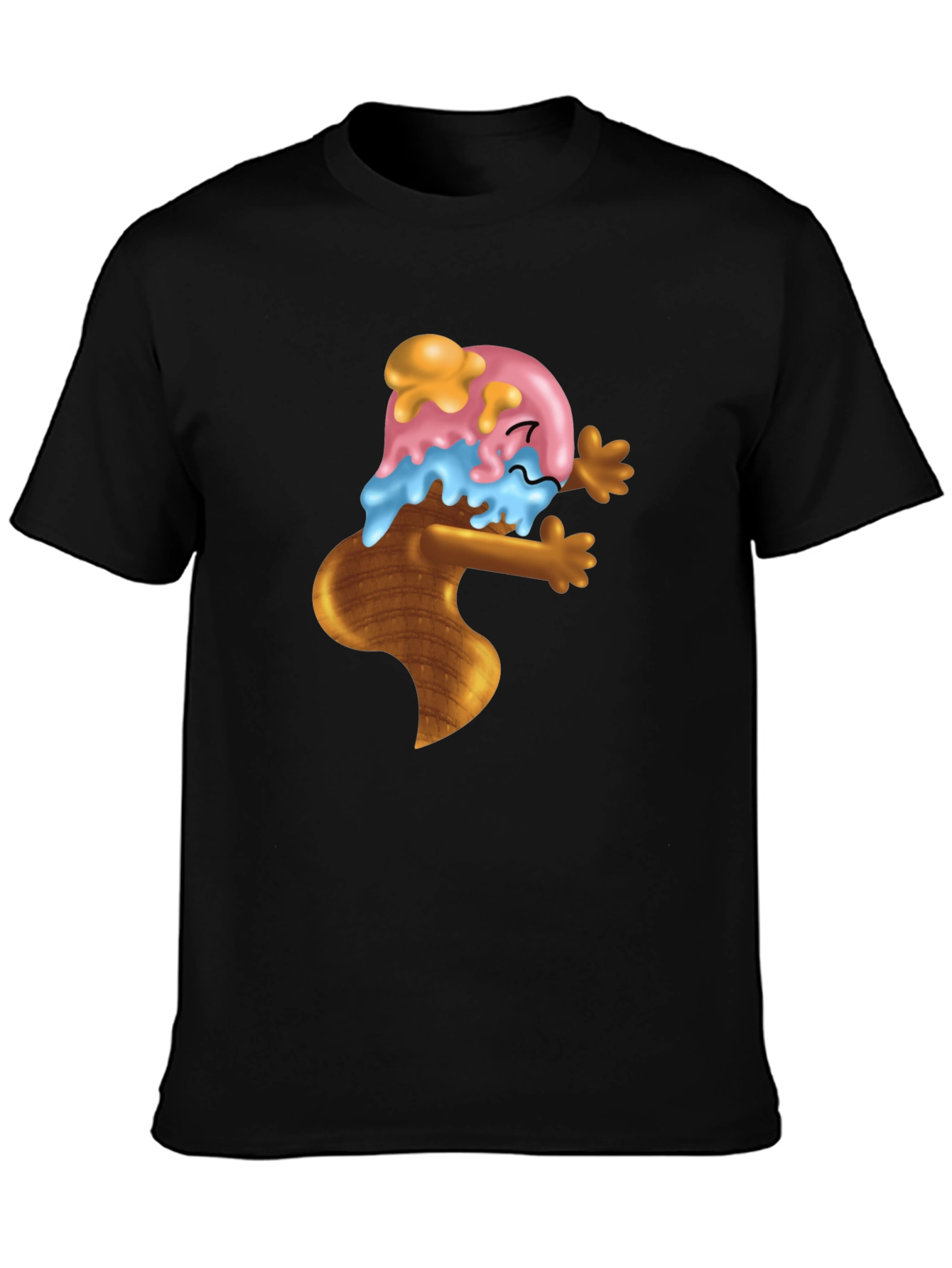 Ice Cream Cone Cartoon Graphic Black T-Shirt
