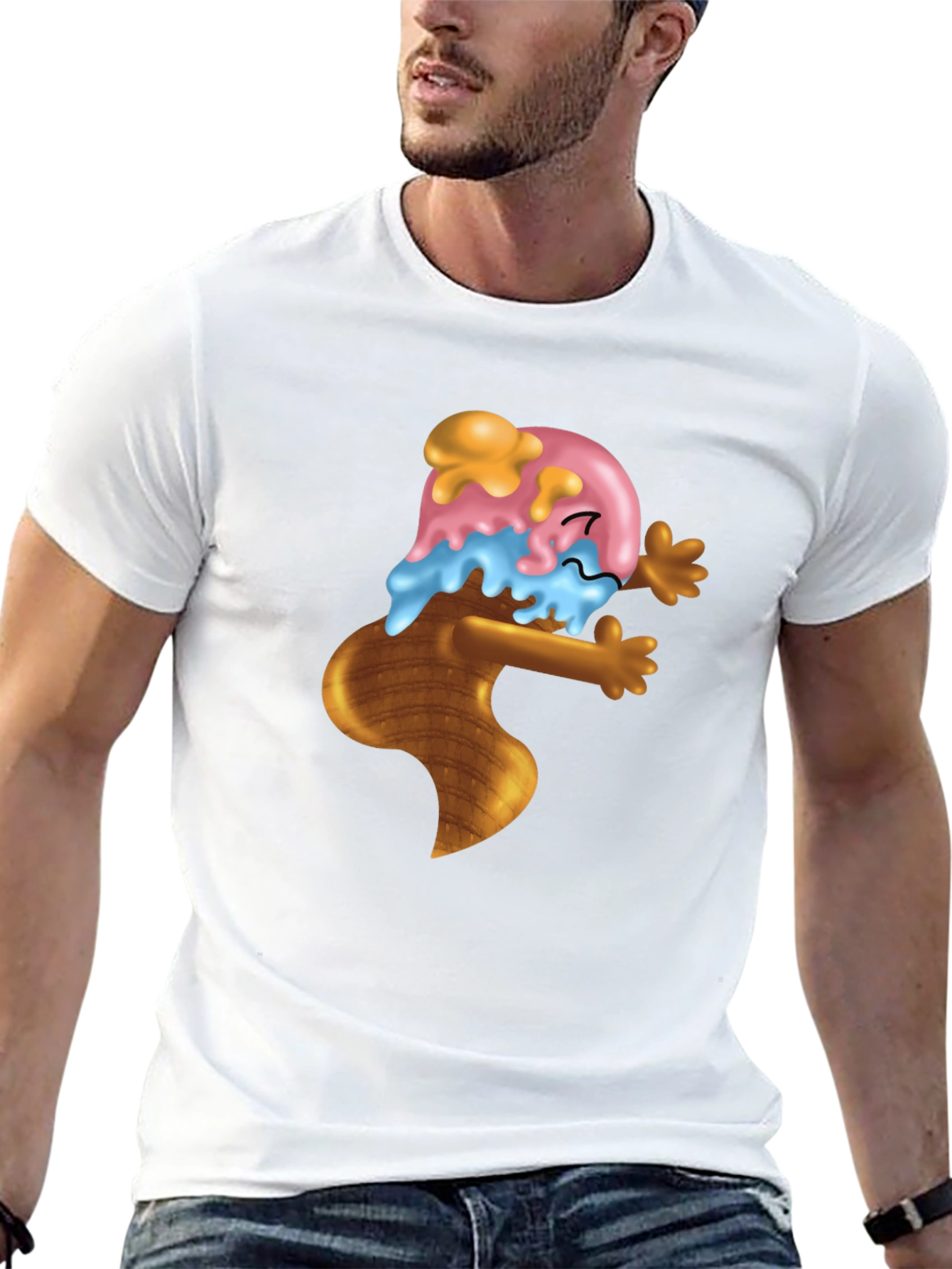 Ice Cream Cone Cartoon Graphic Black T-Shirt