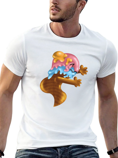 Ice Cream Cone Cartoon Graphic Black T-Shirt