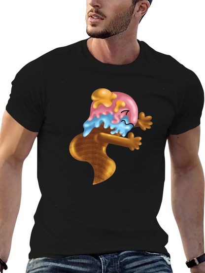 Ice Cream Cone Cartoon Graphic Black T-Shirt