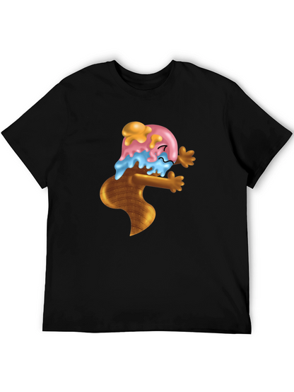 Ice Cream Cone Cartoon Graphic Black T-Shirt