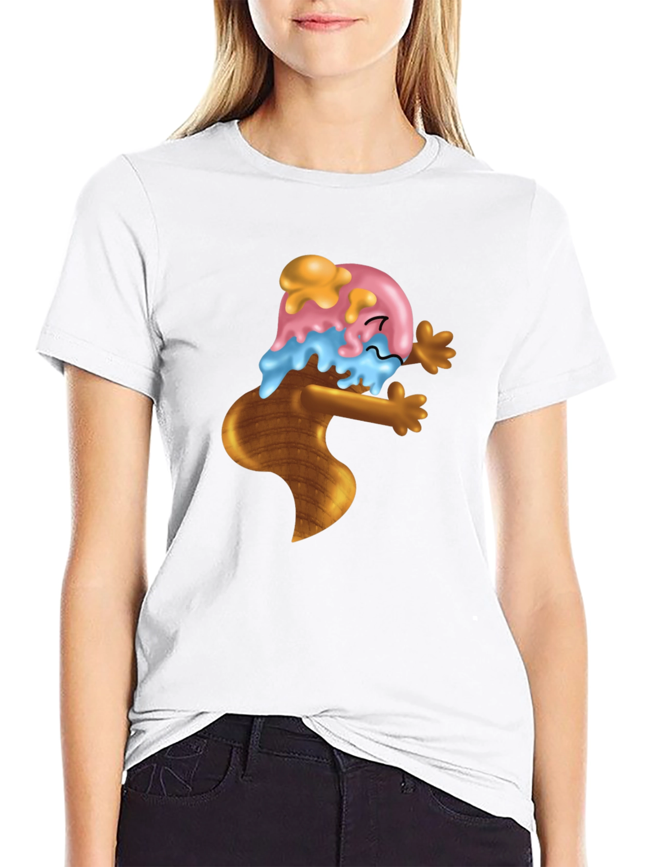 Ice Cream Cone Cartoon Graphic Black T-Shirt