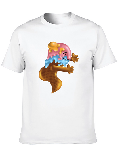 Ice Cream Cone Cartoon Graphic Black T-Shirt