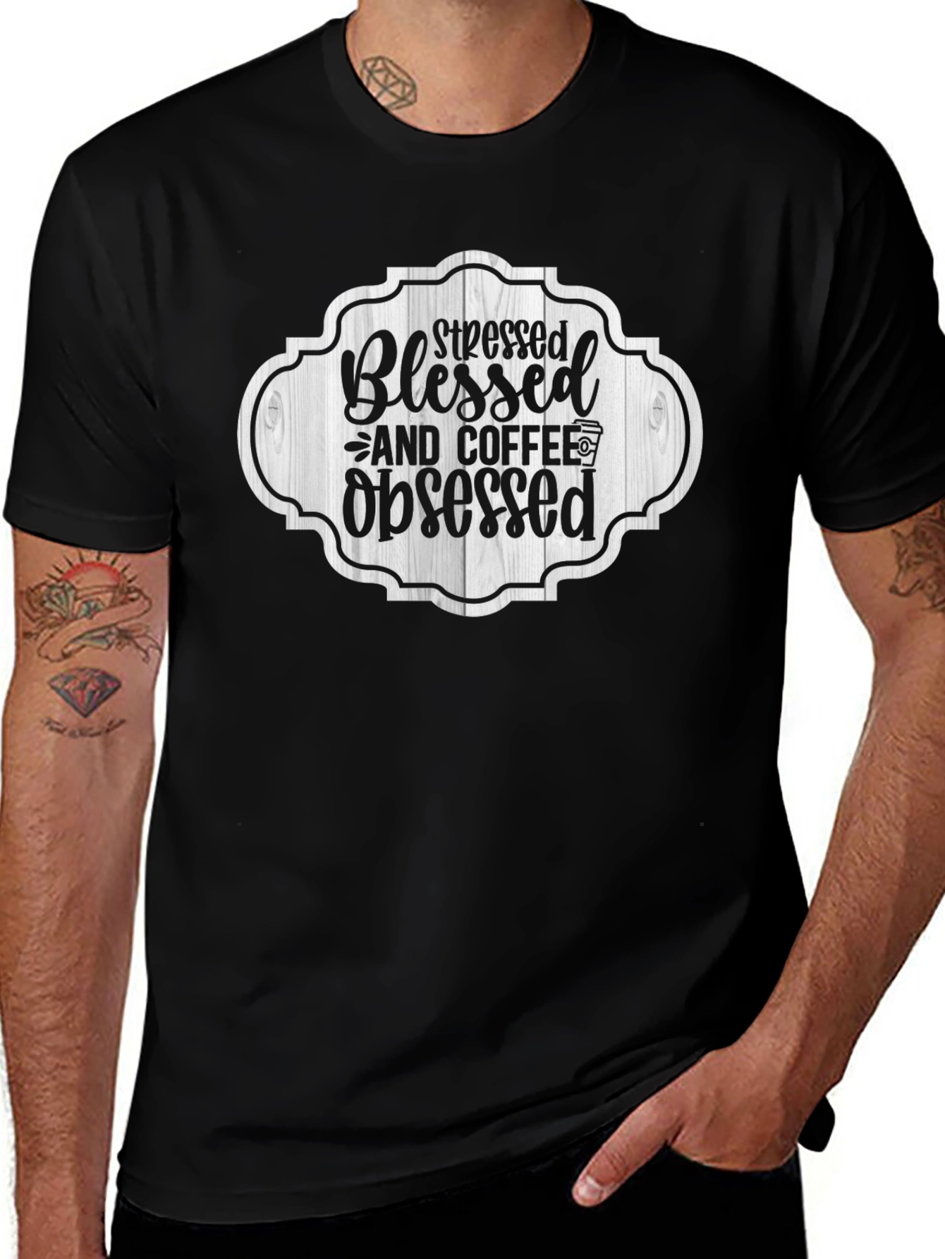 Stressed Blessed & Coffee Obsessed Black T-Shirt