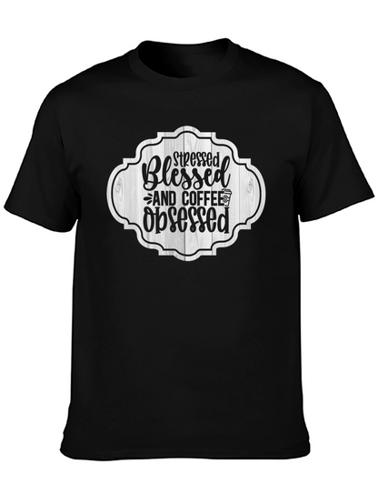 Stressed Blessed & Coffee Obsessed Black T-Shirt