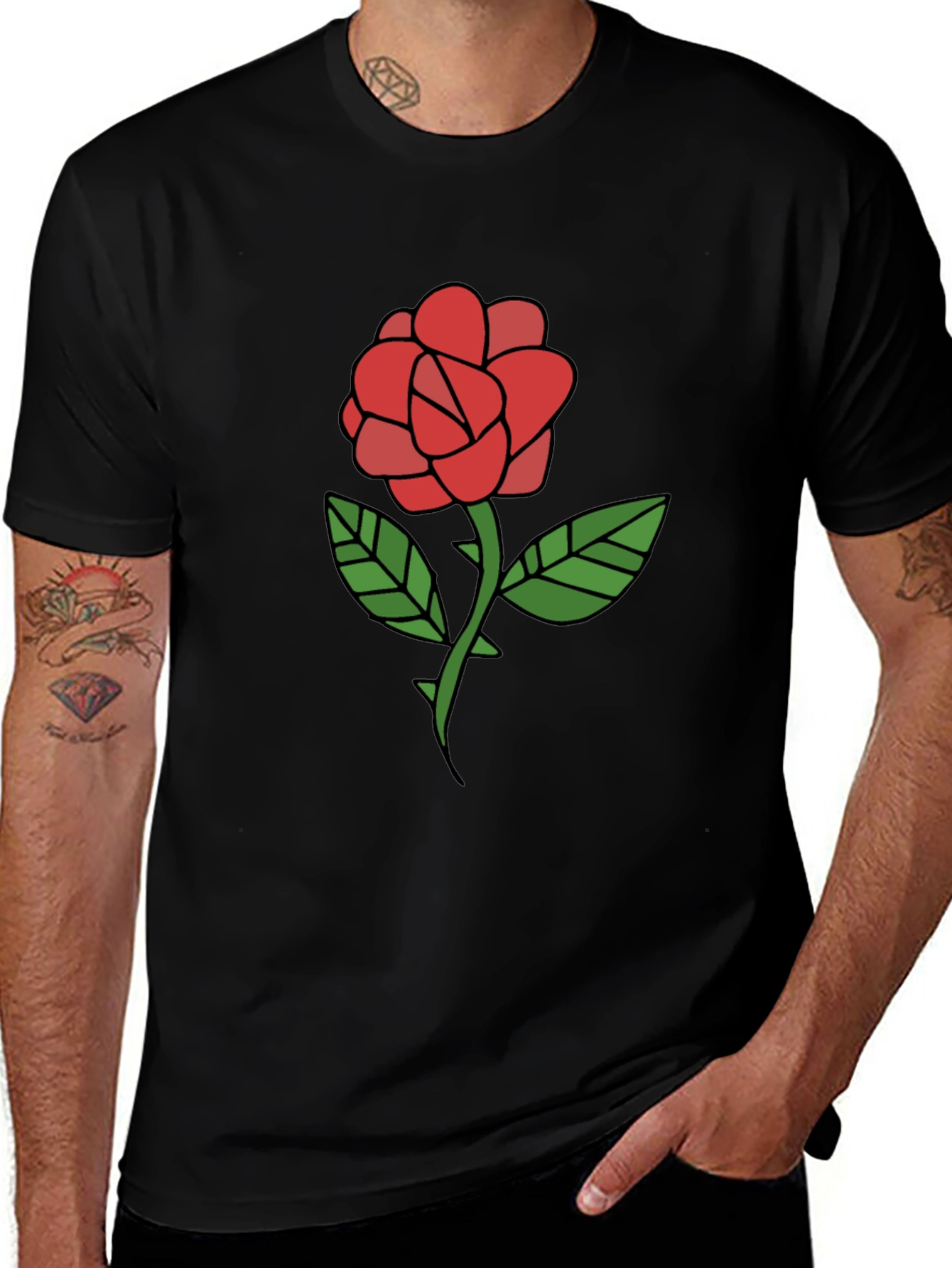 Rose Graphic T-Shirt - Casual Black Tee