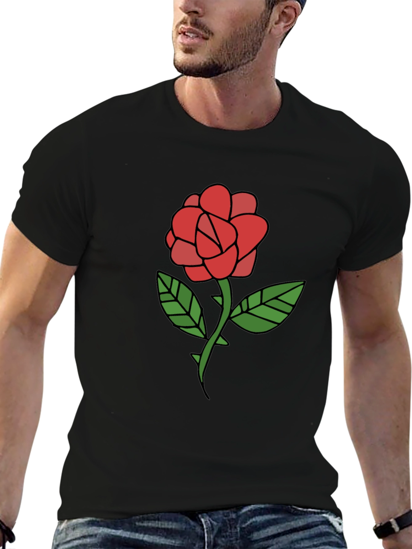 Rose Graphic T-Shirt - Casual Black Tee