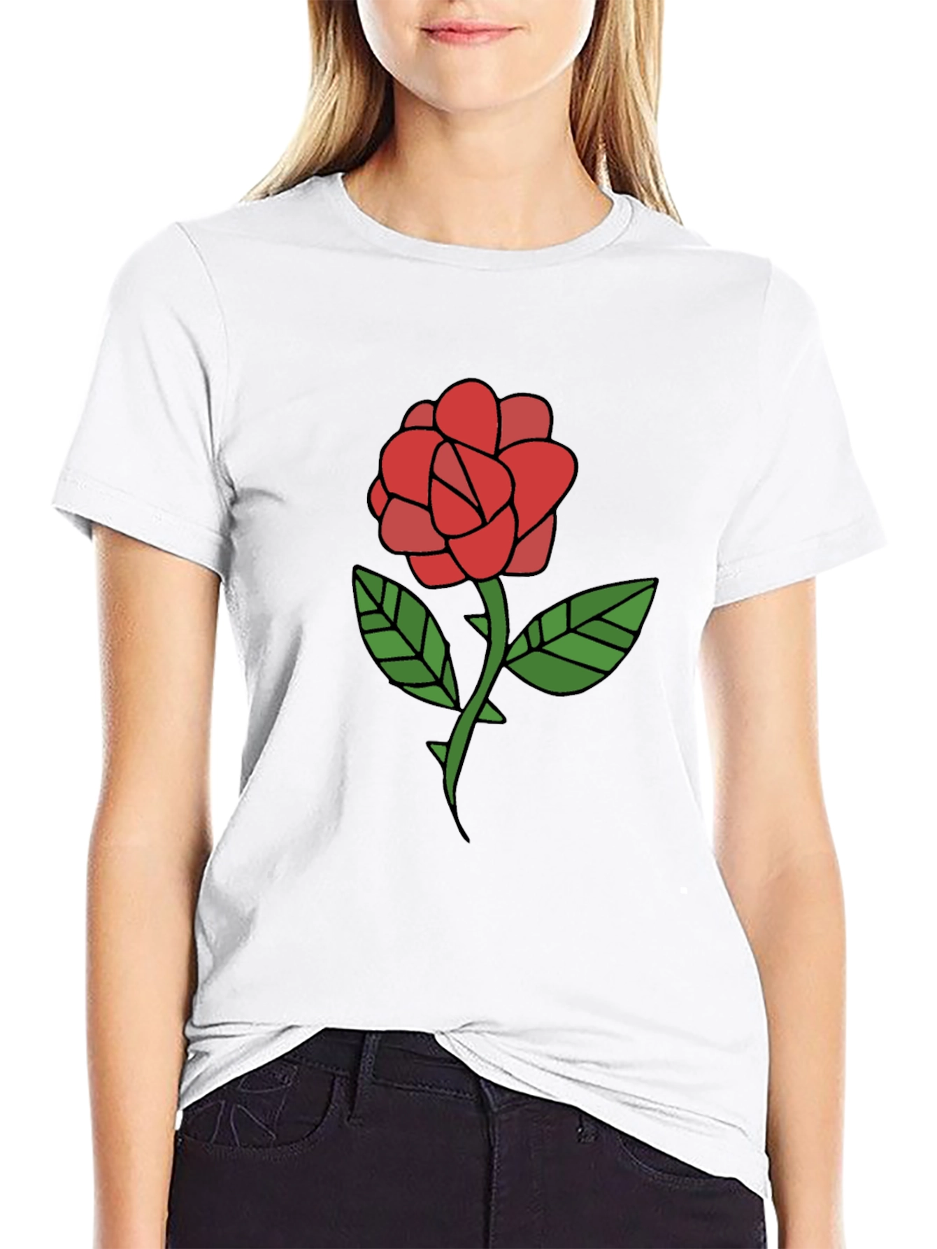 Rose Graphic T-Shirt - Casual Black Tee